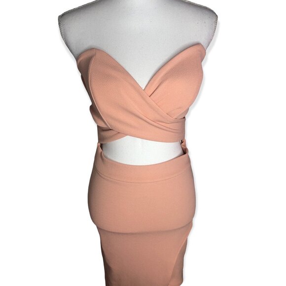 Boutique Textured Strapless Asymmetrical Bodycon Dress - L - Picture 3 of 8